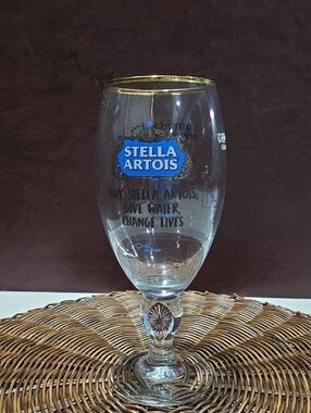 Stella Artois 2019 "Give Water Change Lives"  Gold-Rimmed Chalice Glass - Clear